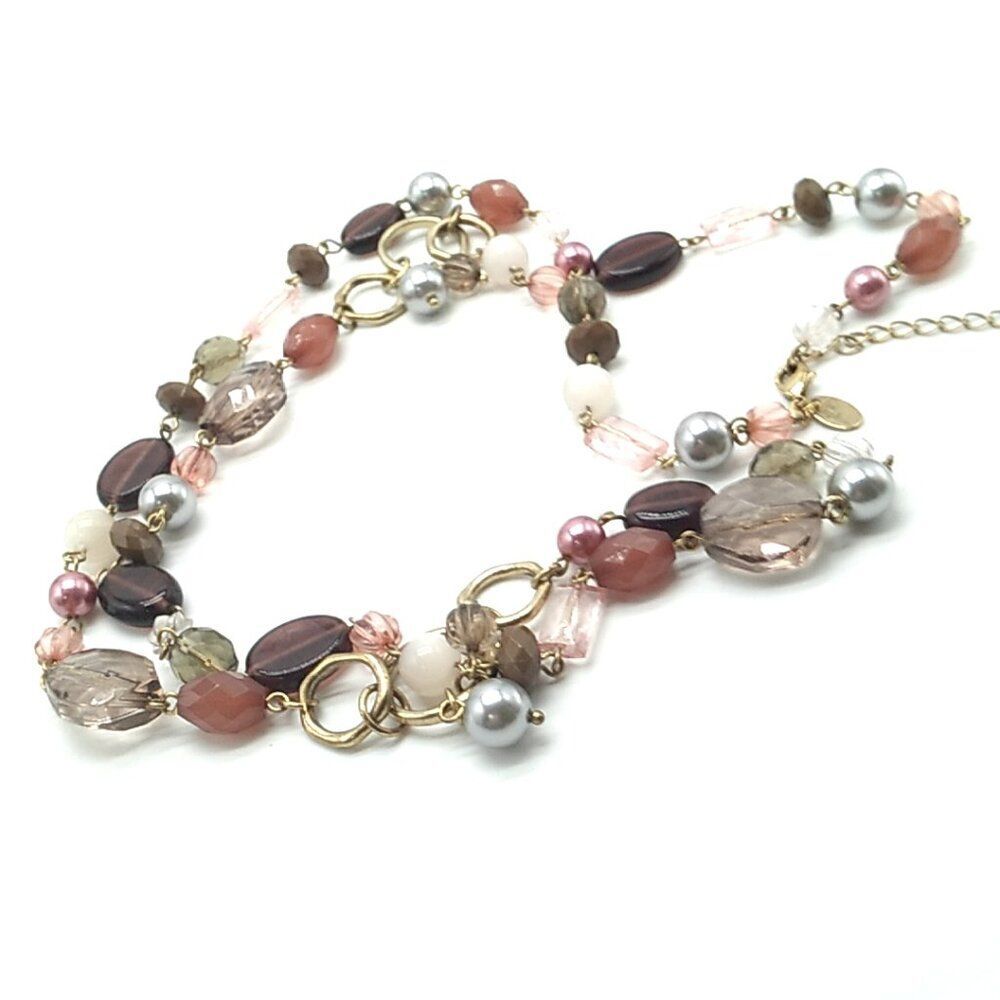 Lia Sophia BEAUJOLAIS Necklace Long Acrylic & Resin Beads Gold-tone Chain Retire